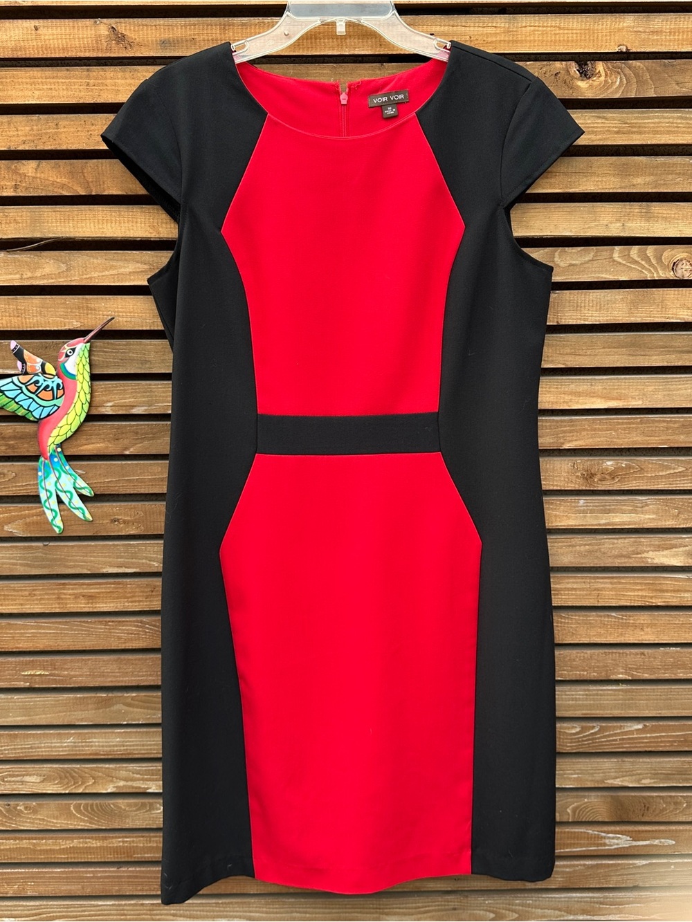 Voir Voir Red and Black Colorblock Dress